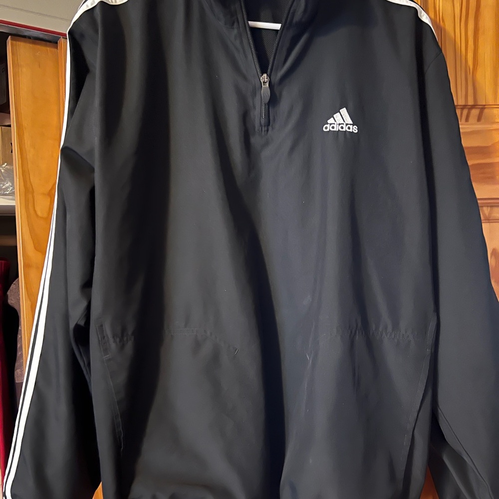 Adidas Men's Black Windbreaker with White Accents